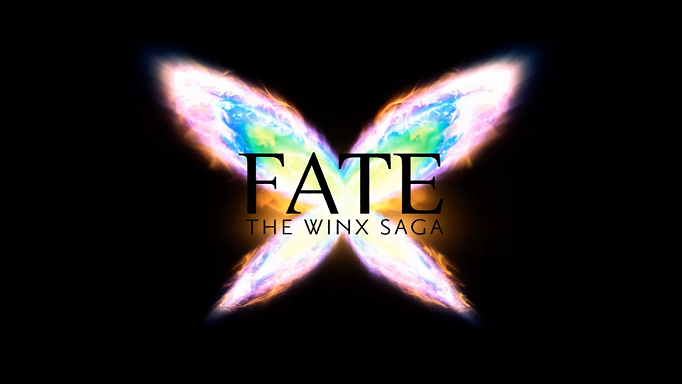 Fairy wings on a black background with the words "Fate The Winx Saga.
